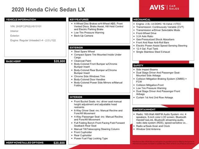 2020 HONDA CIVIC LX for Sale