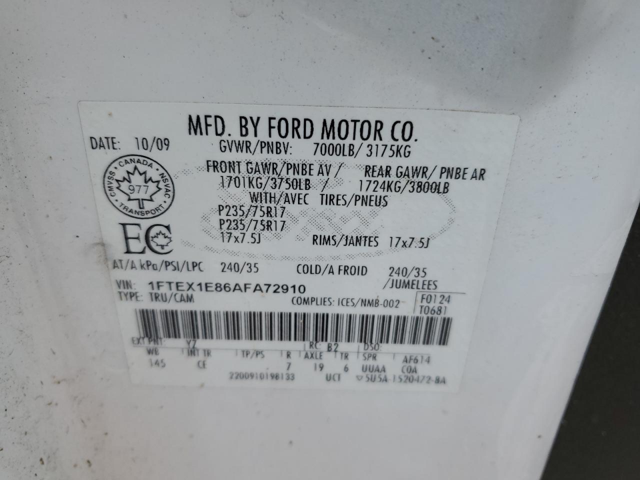 2010 FORD F150 for Sale