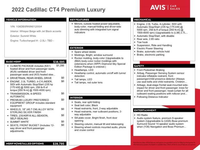 2022 CADILLAC CT4 PREMIUM LUXURY for Sale
