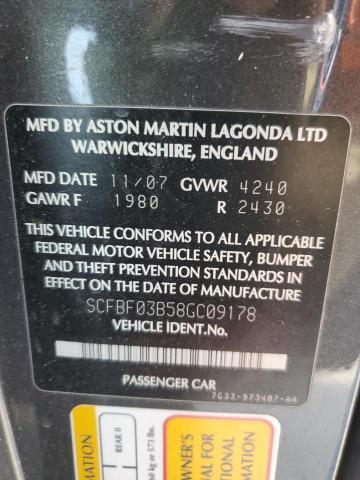 2008 ASTON MARTIN V8 VANTAGE for Sale