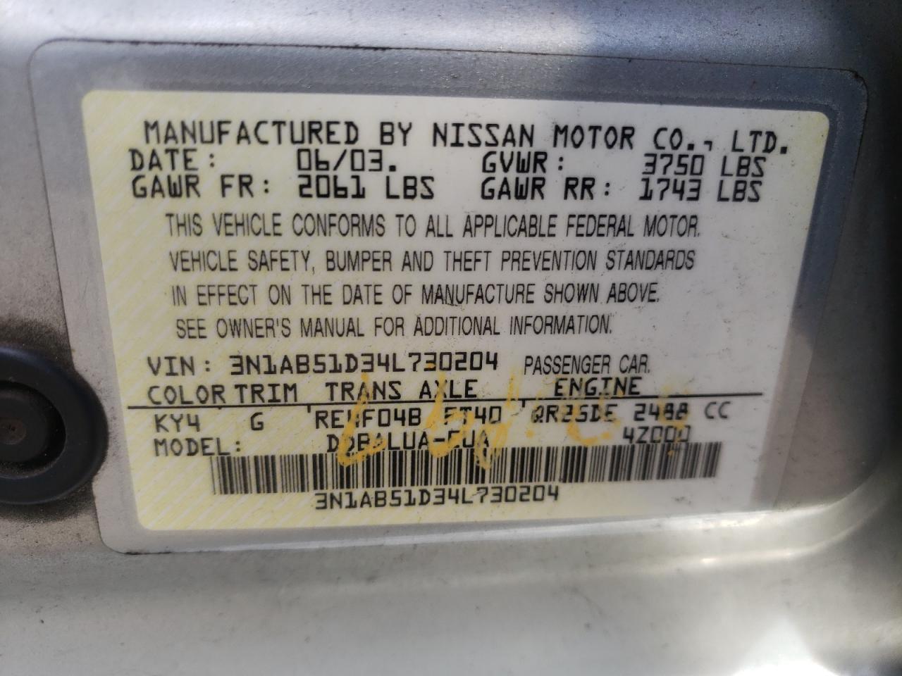 2004 NISSAN SENTRA for Sale