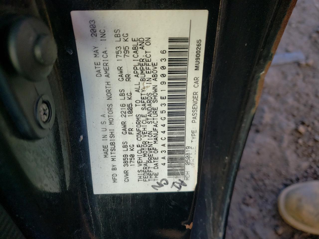 2003 MITSUBISHI ECLIPSE for Sale