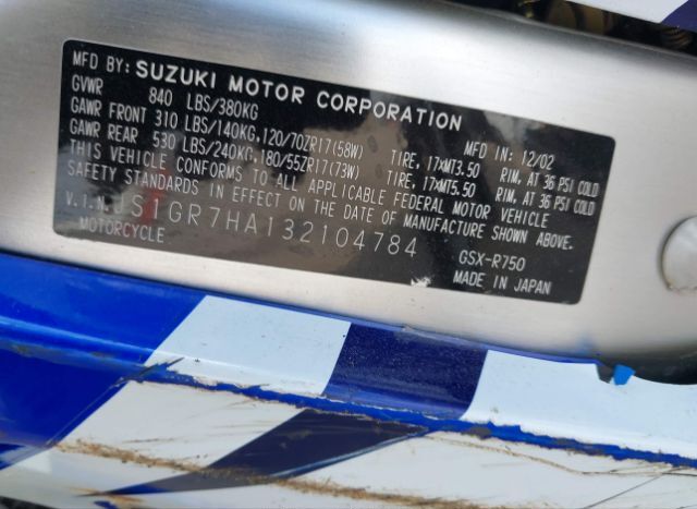 2003 SUZUKI GSX-R750 for Sale