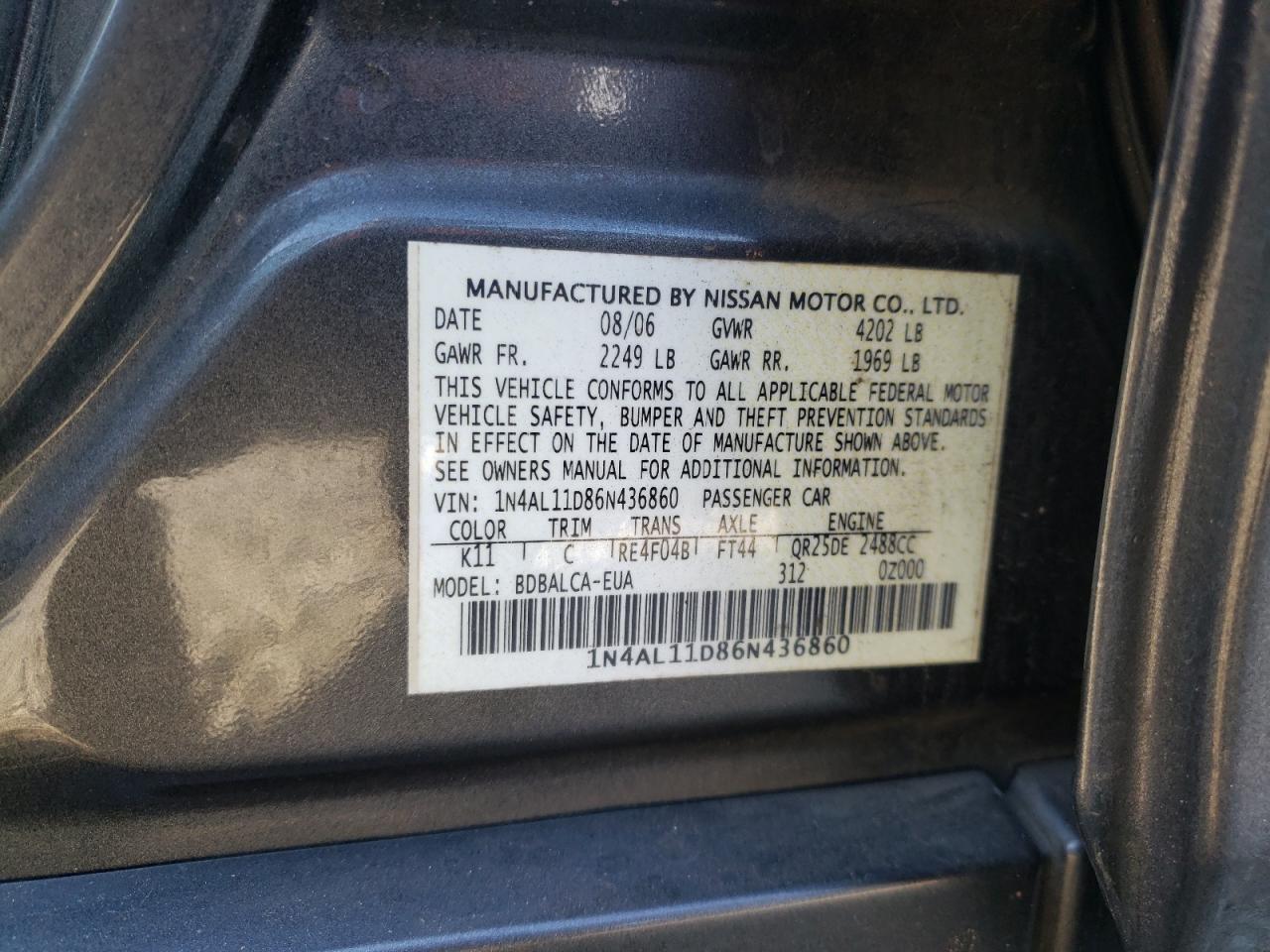 2006 NISSAN ALTIMA for Sale