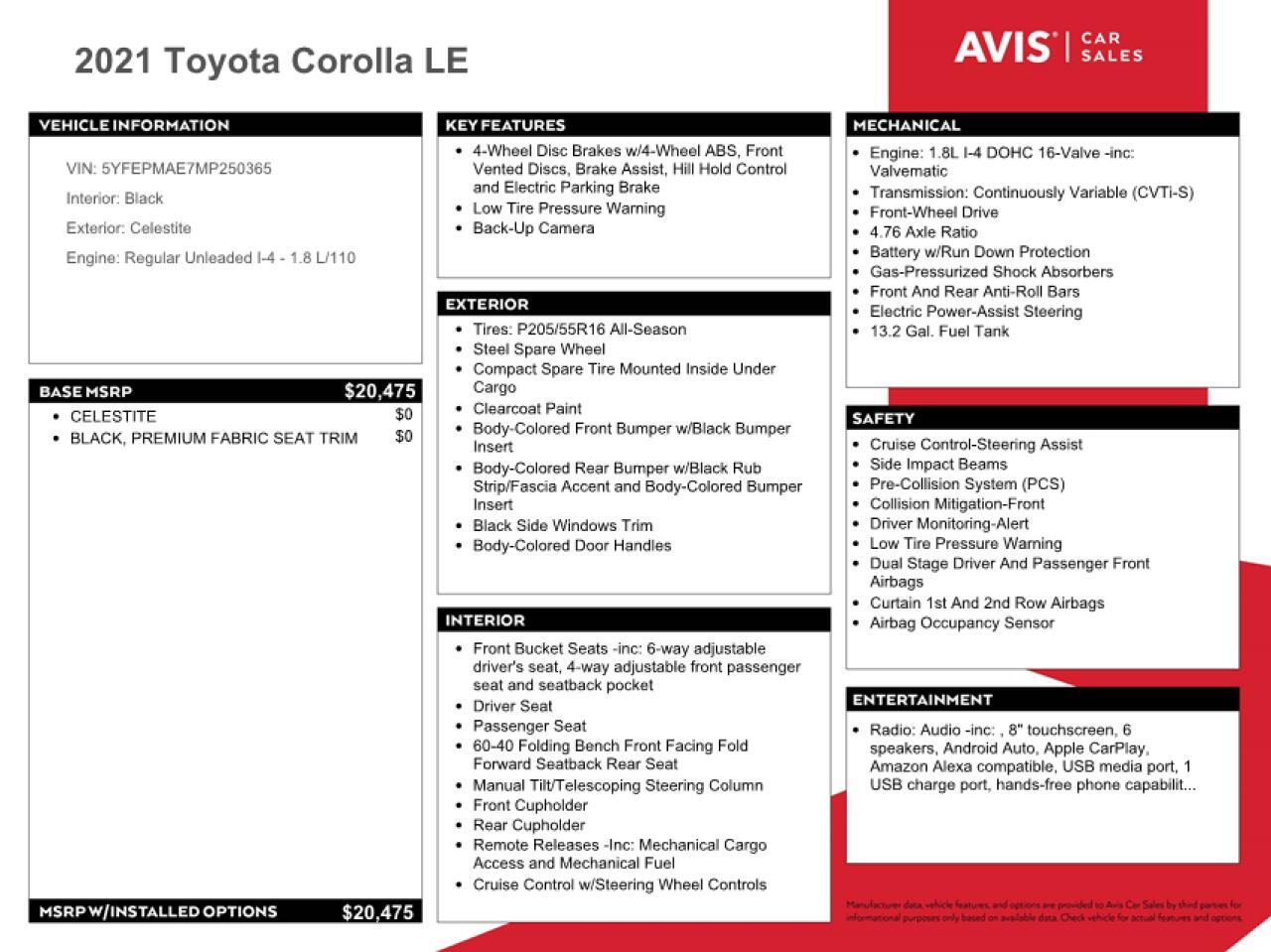 2021 TOYOTA COROLLA for Sale