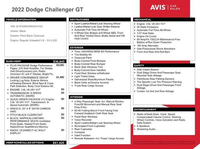 2022 DODGE CHALLENGER GT for Sale