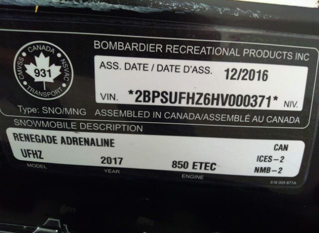 2017 BOMBARDIER RENEGADE ADRENALINE for Sale