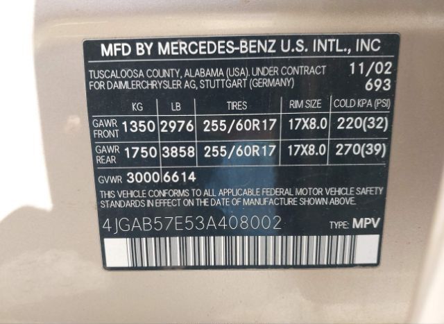 2003 MERCEDES-BENZ ML 350 for Sale