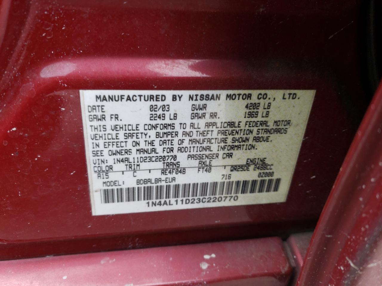2003 NISSAN ALTIMA for Sale