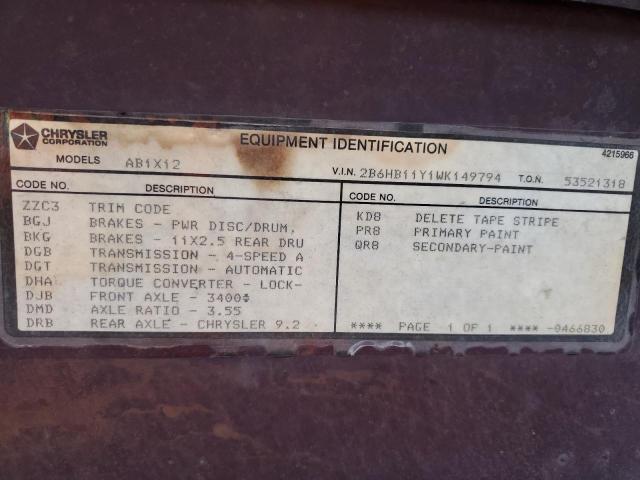 1998 DODGE RAM VAN B1500 for Sale