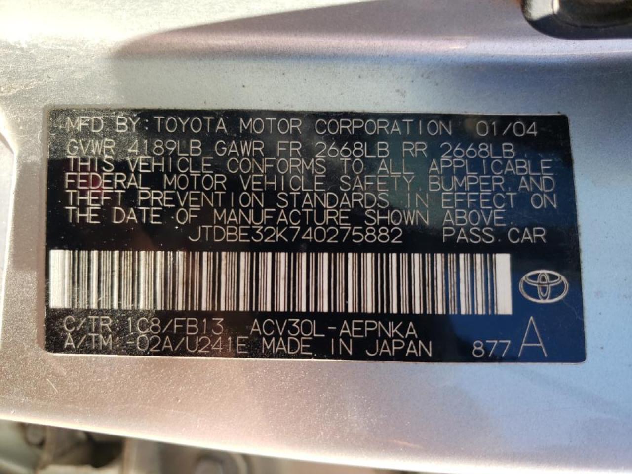 2004 TOYOTA CAMRY for Sale