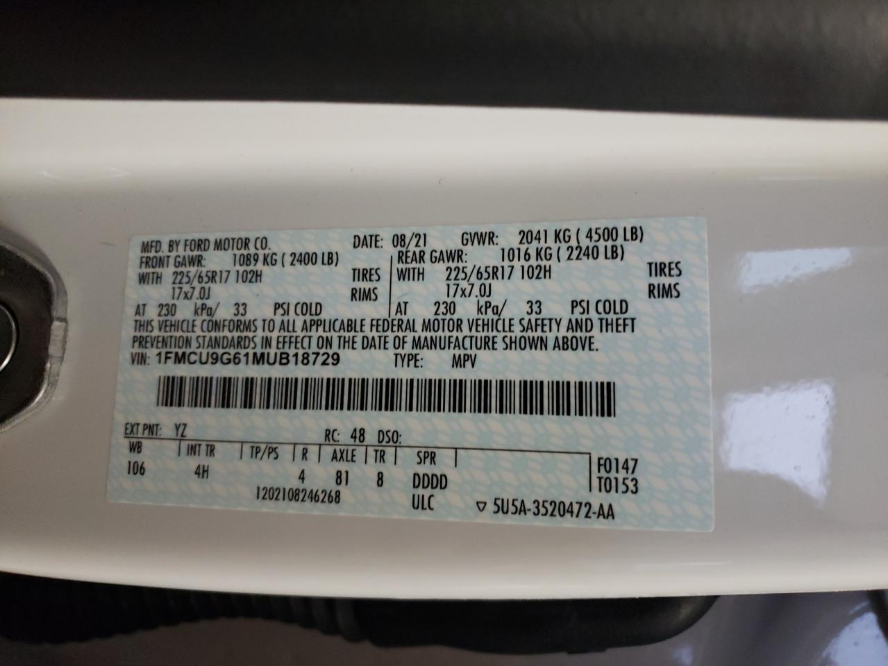 2021 FORD ESCAPE for Sale