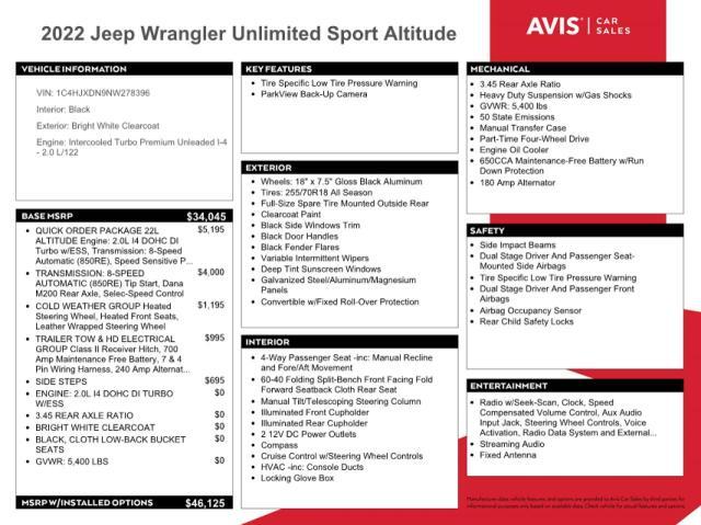 2022 JEEP WRANGLER UNLIMITED SPORT for Sale
