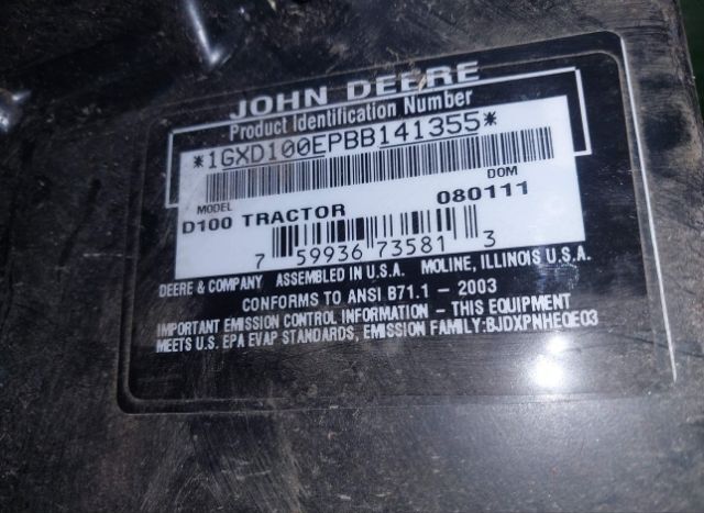 2011 JOHN DEERE D100 for Sale